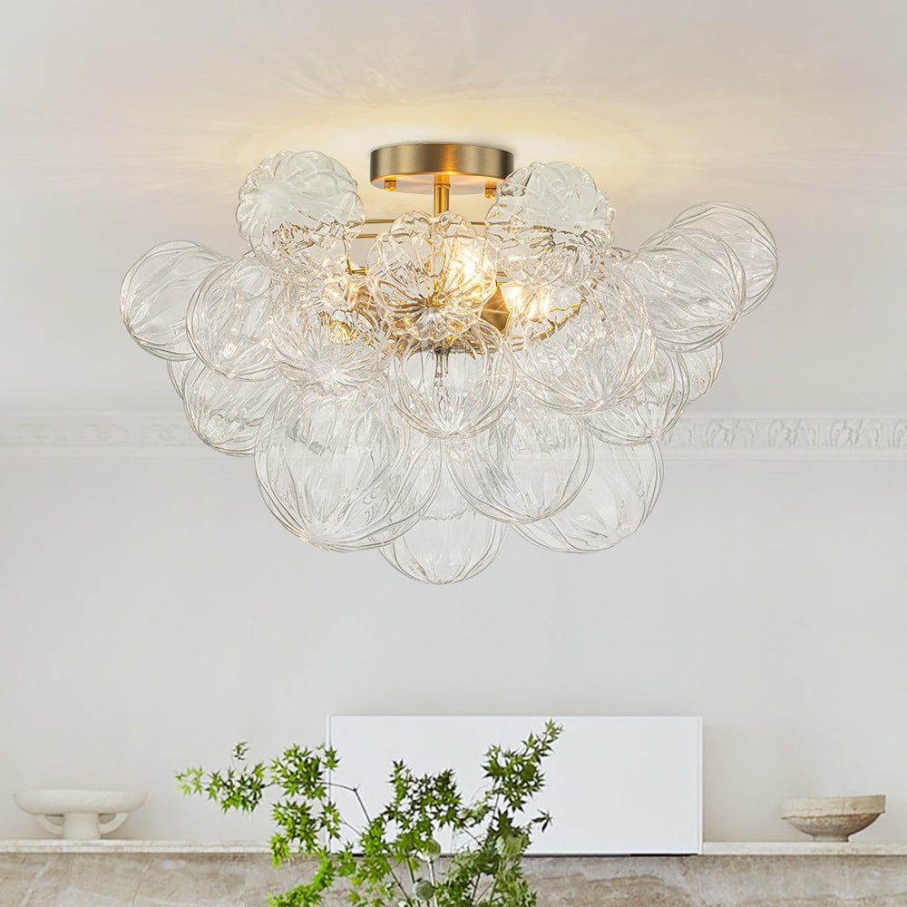 Pendantlightie-Modern 3-Light Textured Bubble Semi Flush Ceiling Light-Semi Flush Mount-Brass-