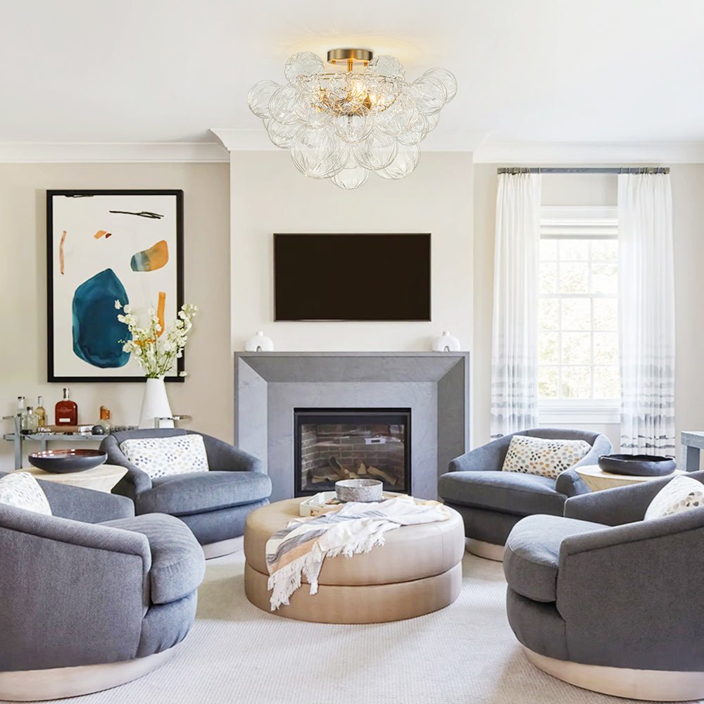 Pendantlightie-Modern 3-Light Textured Bubble Semi Flush Ceiling Light-Semi Flush Mount-Brass-