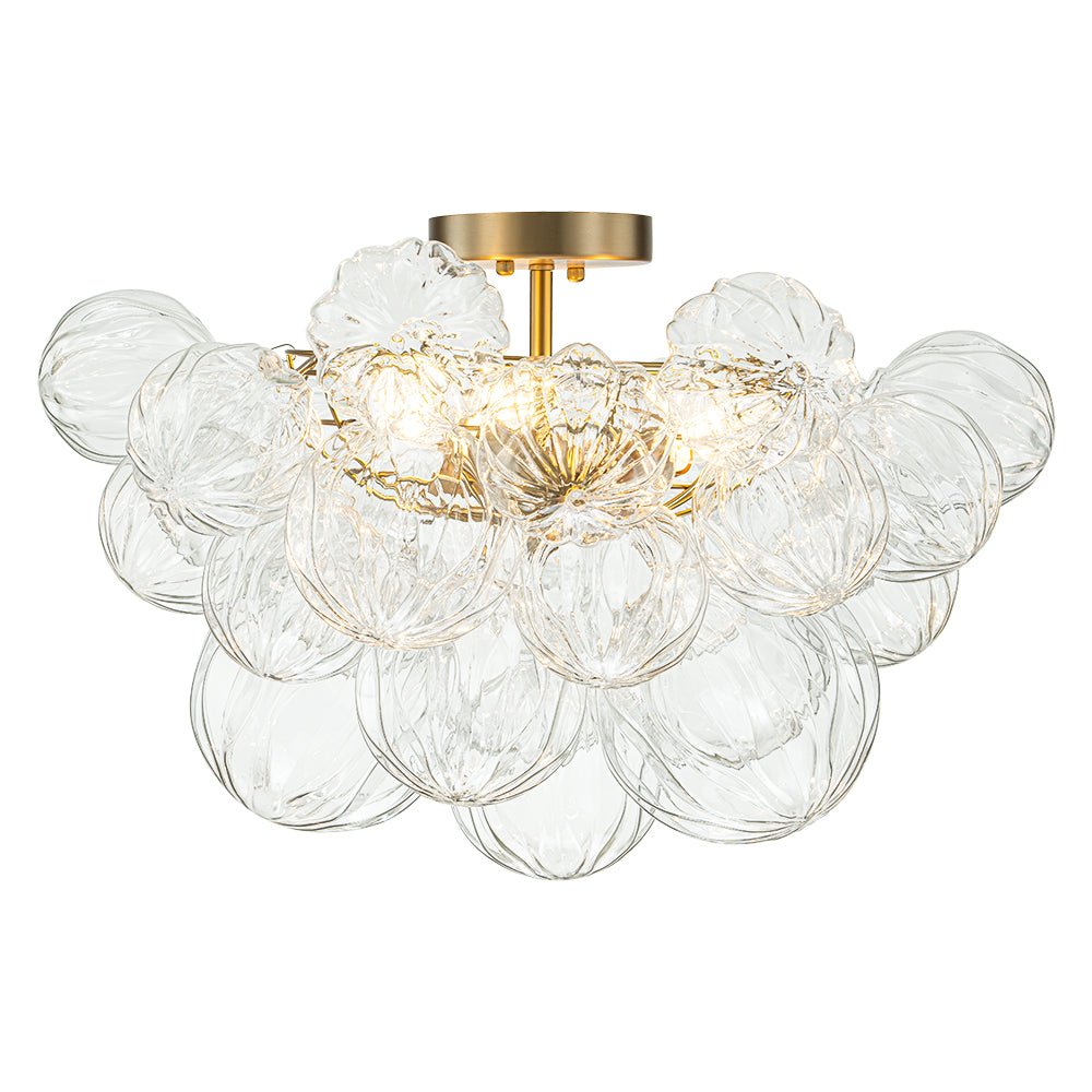 Pendantlightie-Modern 3-Light Textured Bubble Semi Flush Ceiling Light-Semi Flush Mount-Brass-