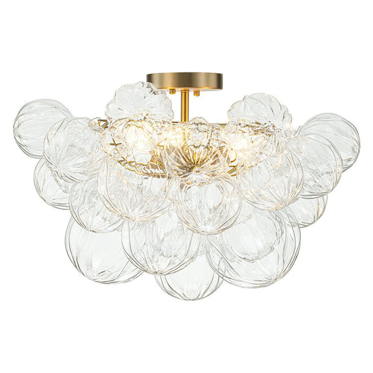 Pendantlightie-Modern 3-Light Textured Bubble Semi Flush Ceiling Light-Semi Flush Mount-Brass-