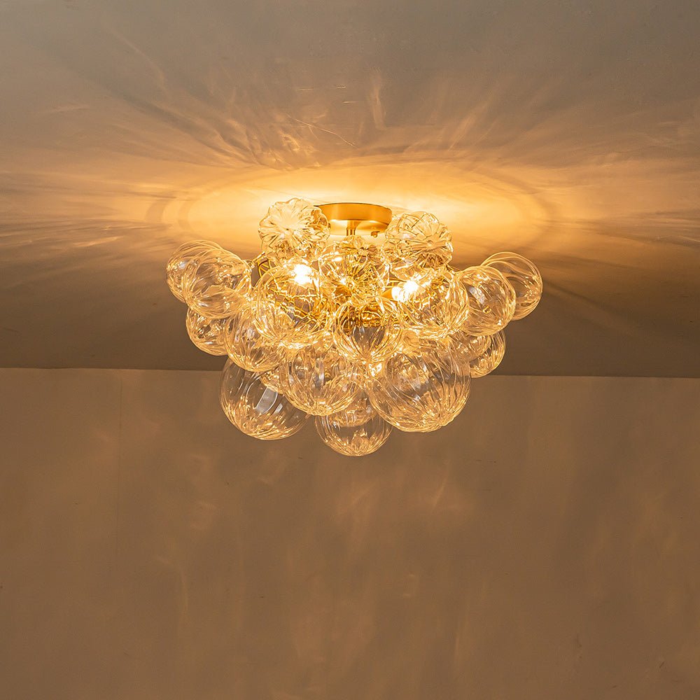 Pendantlightie-Modern 3-Light Textured Bubble Semi Flush Ceiling Light-Semi Flush Mount-Brass-