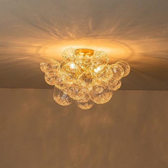 Pendantlightie-Modern 3-Light Textured Bubble Semi Flush Ceiling Light-Semi Flush Mount-Brass-