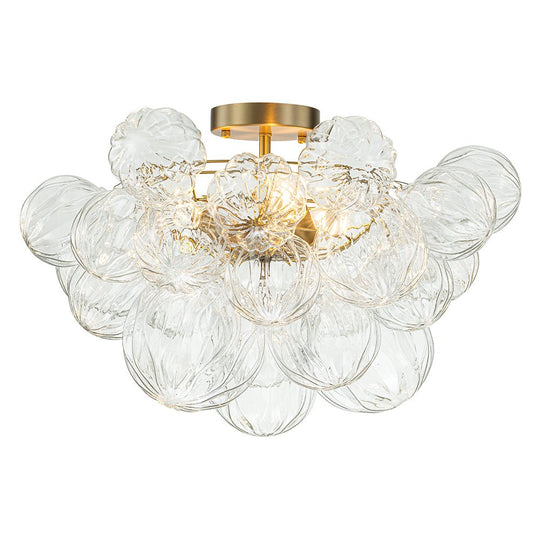 Pendantlightie-Modern 3-Light Textured Bubble Semi Flush Ceiling Light-Semi Flush Mount-Brass-