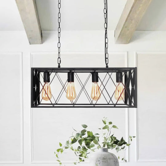 Pendantlightie-Modern 4-Light Rectangular Chandelier-Chandeliers--