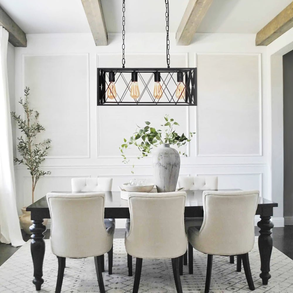 Pendantlightie-Modern 4-Light Rectangular Chandelier-Chandeliers--