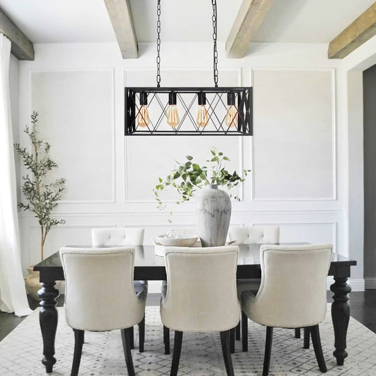 Pendantlightie-Modern 4-Light Rectangular Chandelier-Chandeliers--