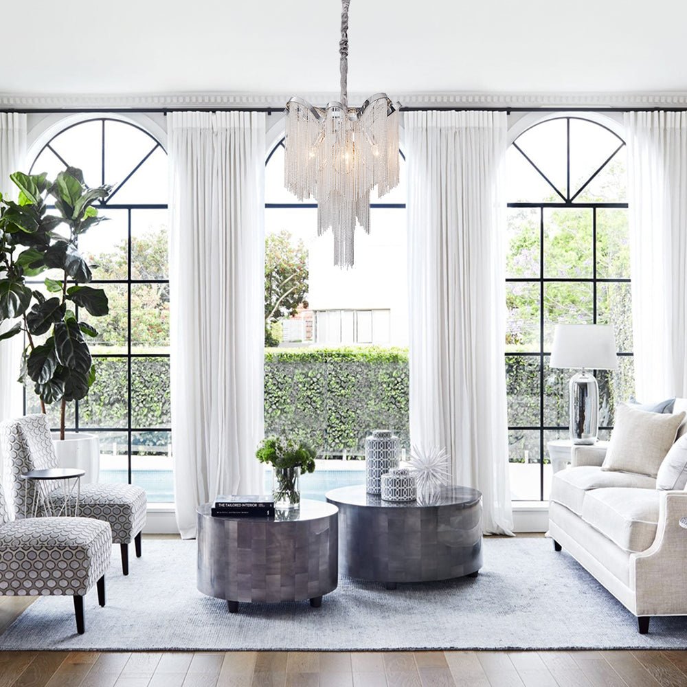 Pendantlightie-Modern 4-Light Tiered Tassel Chain Chandelier-Chandeliers--