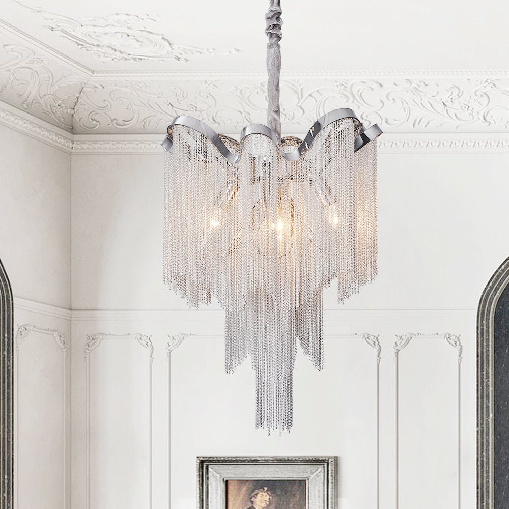 Pendantlightie-Modern 4-Light Tiered Tassel Chain Chandelier-Chandeliers--