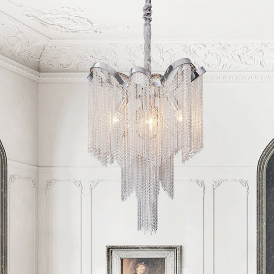 Pendantlightie-Modern 4-Light Tiered Tassel Chain Chandelier-Chandeliers--