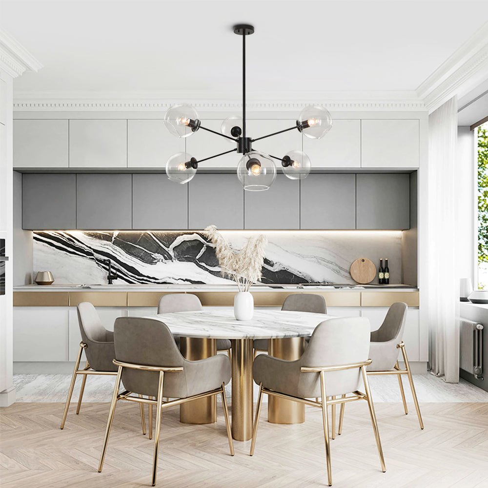 Pendantlightie-Modern 6-Light Glass Hanging Sputnik Light-Chandeliers--