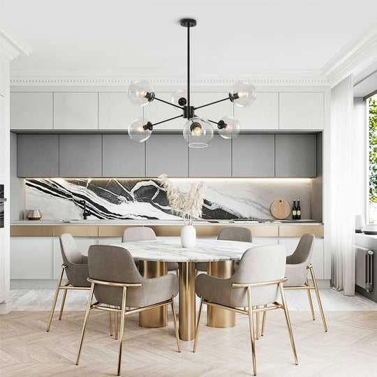 Pendantlightie-Modern 6-Light Glass Hanging Sputnik Light-Chandeliers--