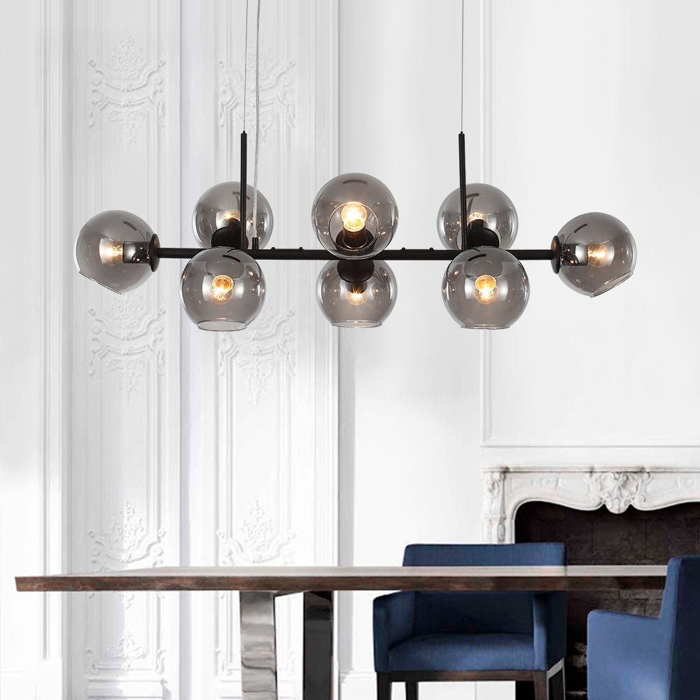 Pendantlightie-Modern 8-Light Glass Globe Linear Chandelier-Chandeliers-Black-