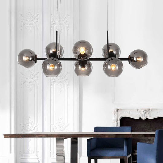 Pendantlightie-Modern 8-Light Glass Globe Linear Chandelier-Chandeliers-Black-