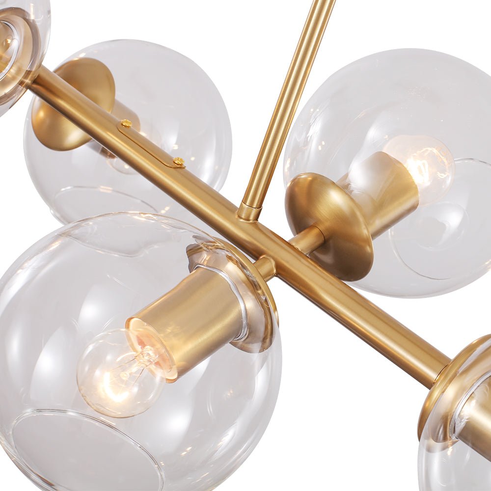 Pendantlightie-Modern 8-Light Glass Globe Linear Chandelier-Chandeliers-Brass-