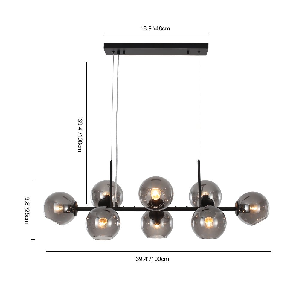 Pendantlightie-Modern 8-Light Glass Globe Linear Chandelier-Chandeliers-Brass-