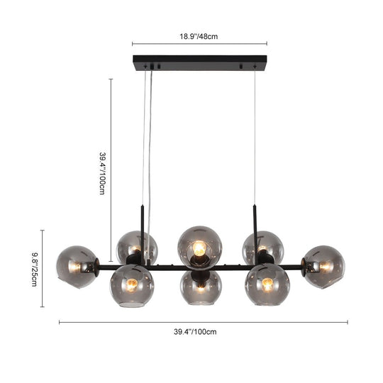 Pendantlightie-Modern 8-Light Glass Globe Linear Chandelier-Chandeliers-Brass-