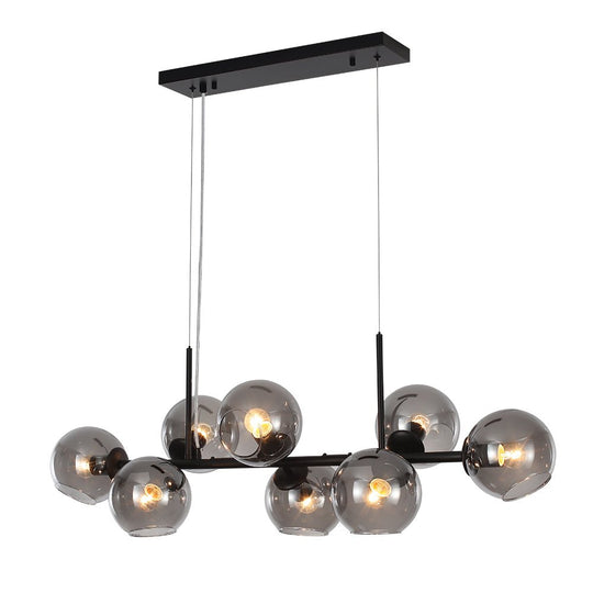 Pendantlightie-Modern 8-Light Glass Globe Linear Chandelier-Chandeliers-Brass-
