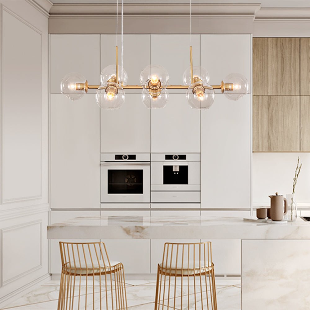 Pendantlightie-Modern 8-Light Glass Globe Linear Chandelier-Chandeliers-Brass-