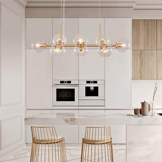 Pendantlightie-Modern 8-Light Glass Globe Linear Chandelier-Chandeliers-Brass-