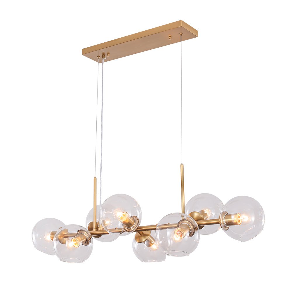 Pendantlightie-Modern 8-Light Glass Globe Linear Chandelier-Chandeliers-Brass-
