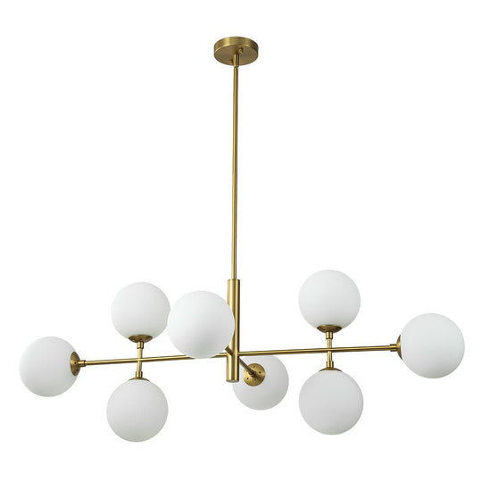 Pendantlightie-Modern 8-Light Opal Linear Kitchen Island Chandelier-Chandeliers-Black-