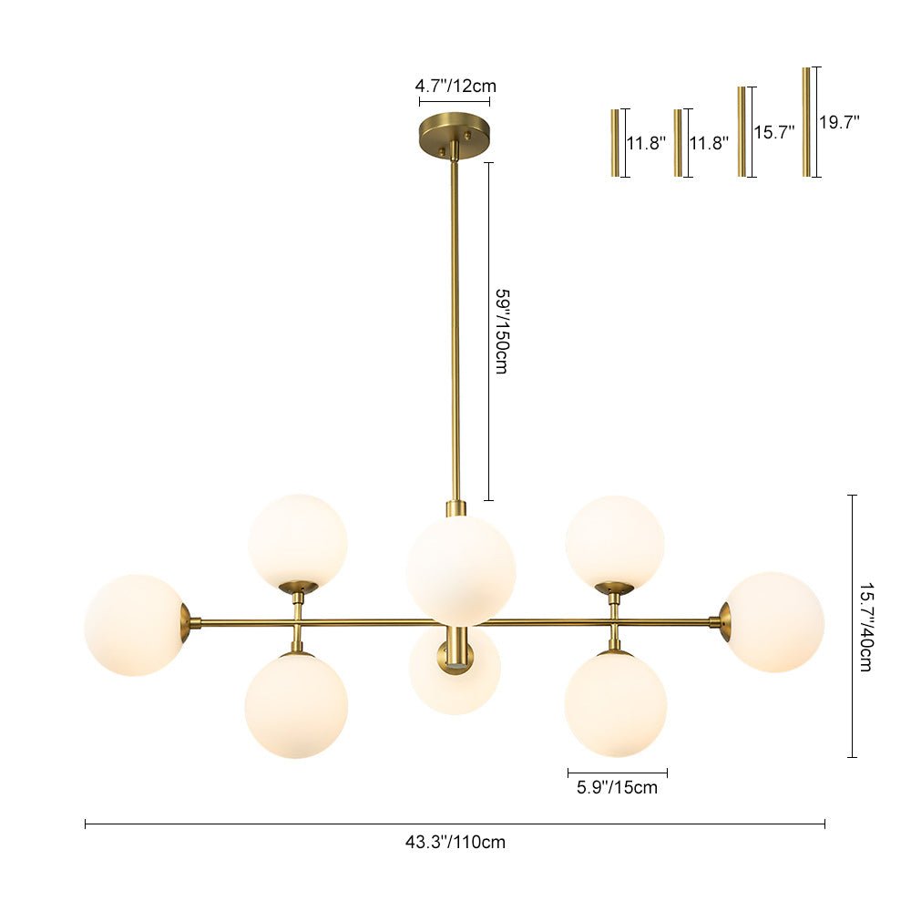 Pendantlightie-Modern 8-Light Opal Linear Kitchen Island Chandelier-Chandeliers-Black-