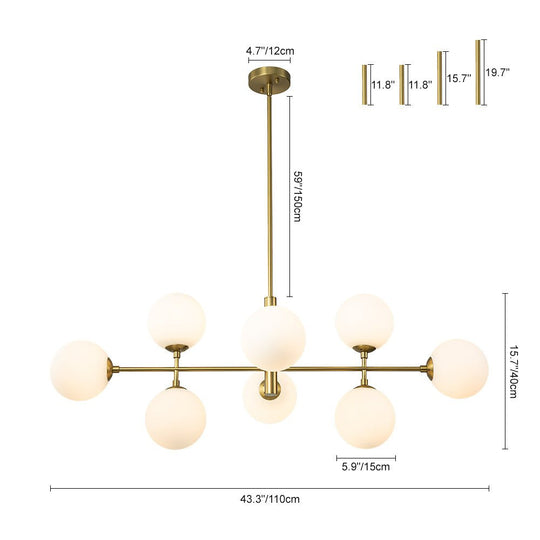 Pendantlightie-Modern 8-Light Opal Linear Kitchen Island Chandelier-Chandeliers-Black-