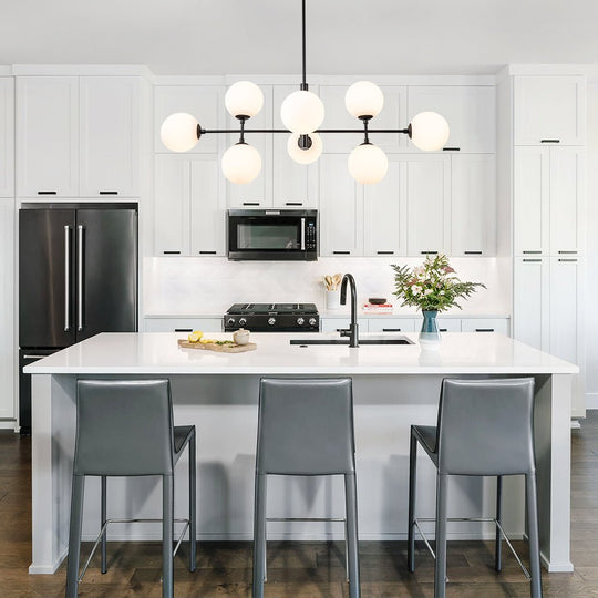 Pendantlightie-Modern 8-Light Opal Linear Kitchen Island Chandelier-Chandeliers-Black-