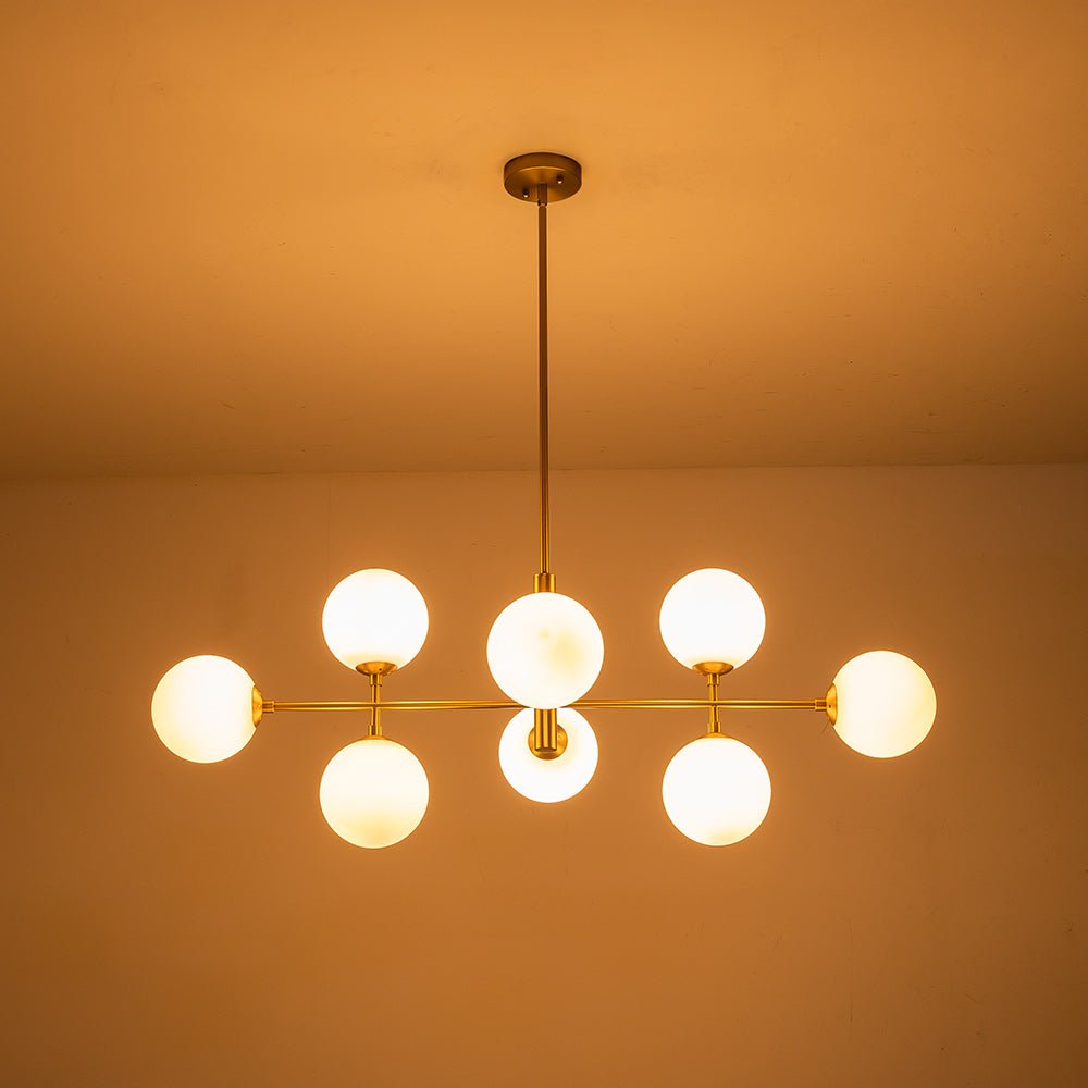 Pendantlightie-Modern 8-Light Opal Linear Kitchen Island Chandelier-Chandeliers-Black-