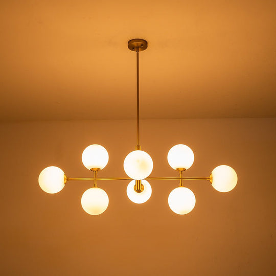 Pendantlightie-Modern 8-Light Opal Linear Kitchen Island Chandelier-Chandeliers-Black-