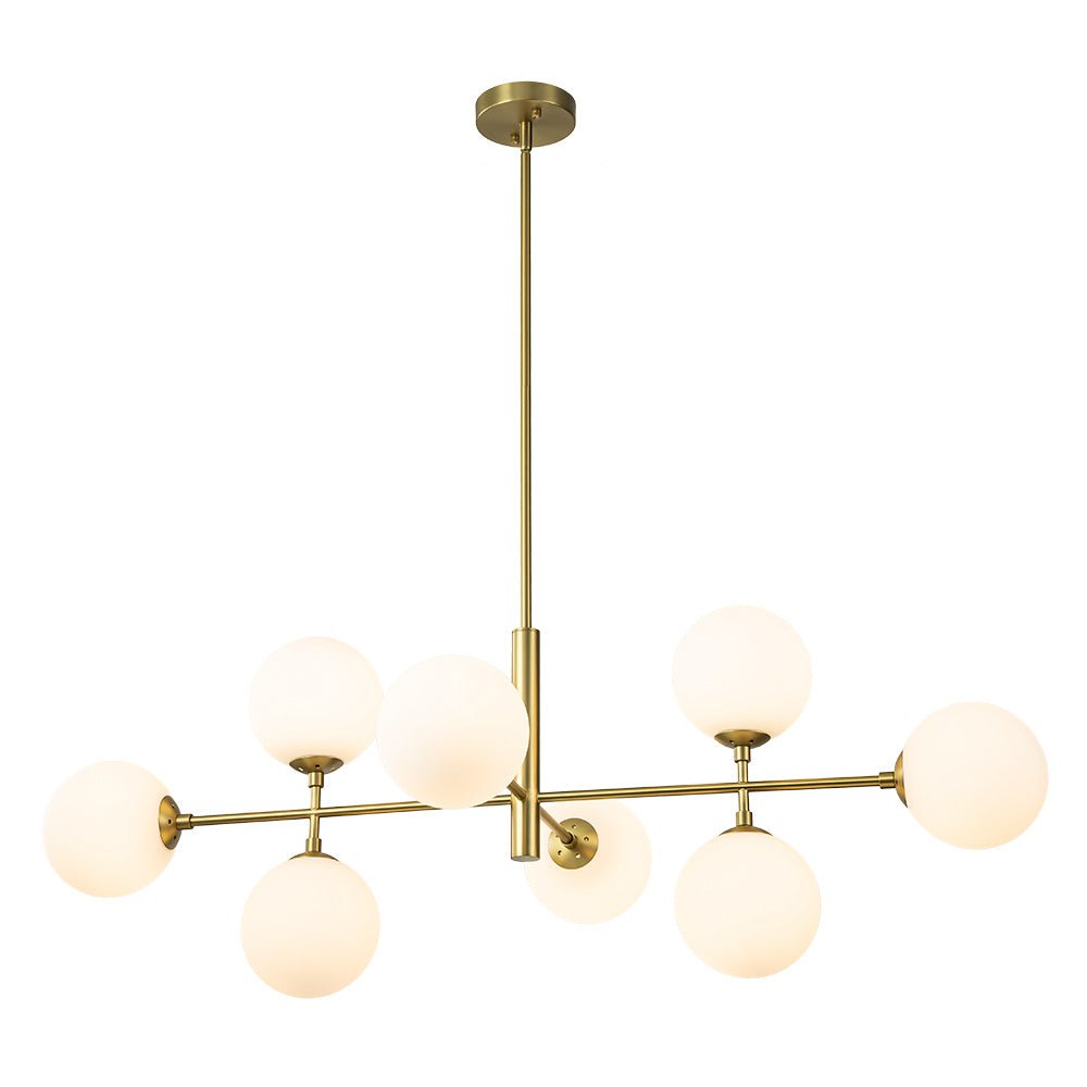 Pendantlightie-Modern 8-Light Opal Linear Kitchen Island Chandelier-Chandeliers-Black-