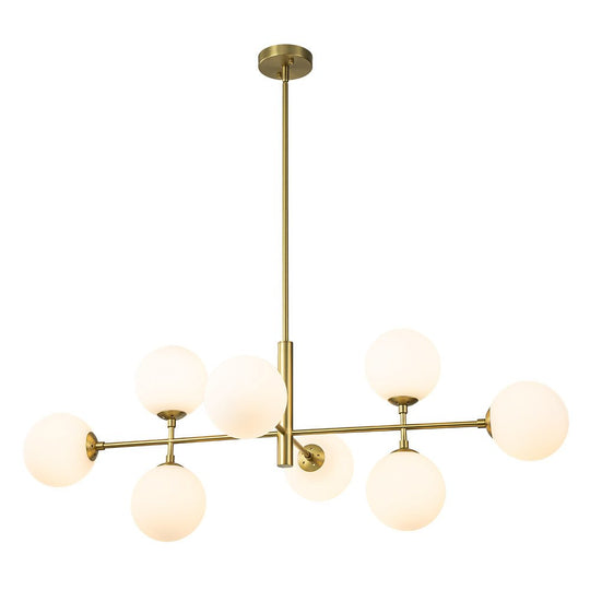 Pendantlightie-Modern 8-Light Opal Linear Kitchen Island Chandelier-Chandeliers-Black-