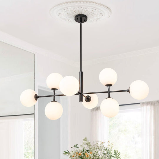 Pendantlightie-Modern 8-Light Opal Linear Kitchen Island Chandelier-Chandeliers-Black-