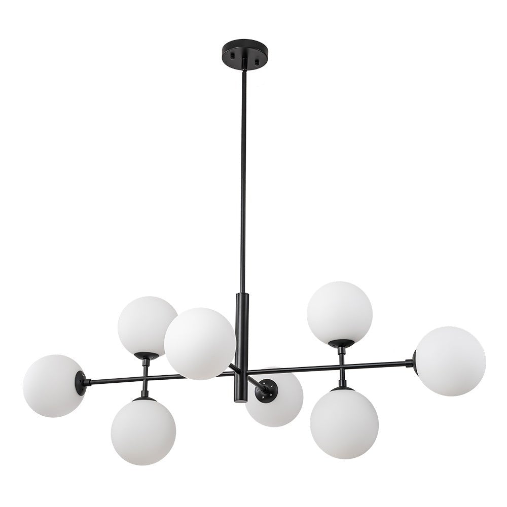 Pendantlightie-Modern 8-Light Opal Linear Kitchen Island Chandelier-Chandeliers-Black-