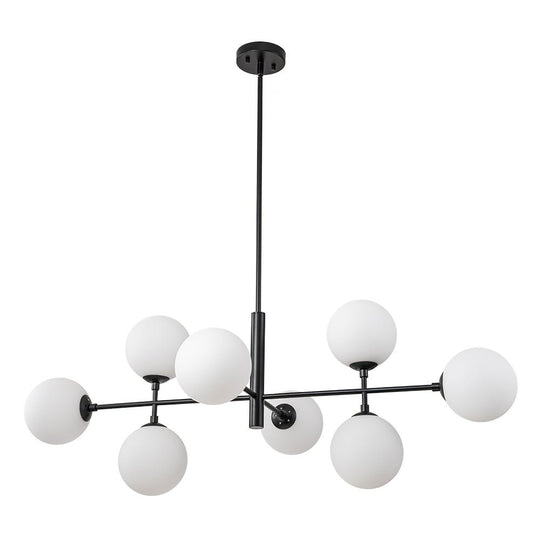 Pendantlightie-Modern 8-Light Opal Linear Kitchen Island Chandelier-Chandeliers-Black-