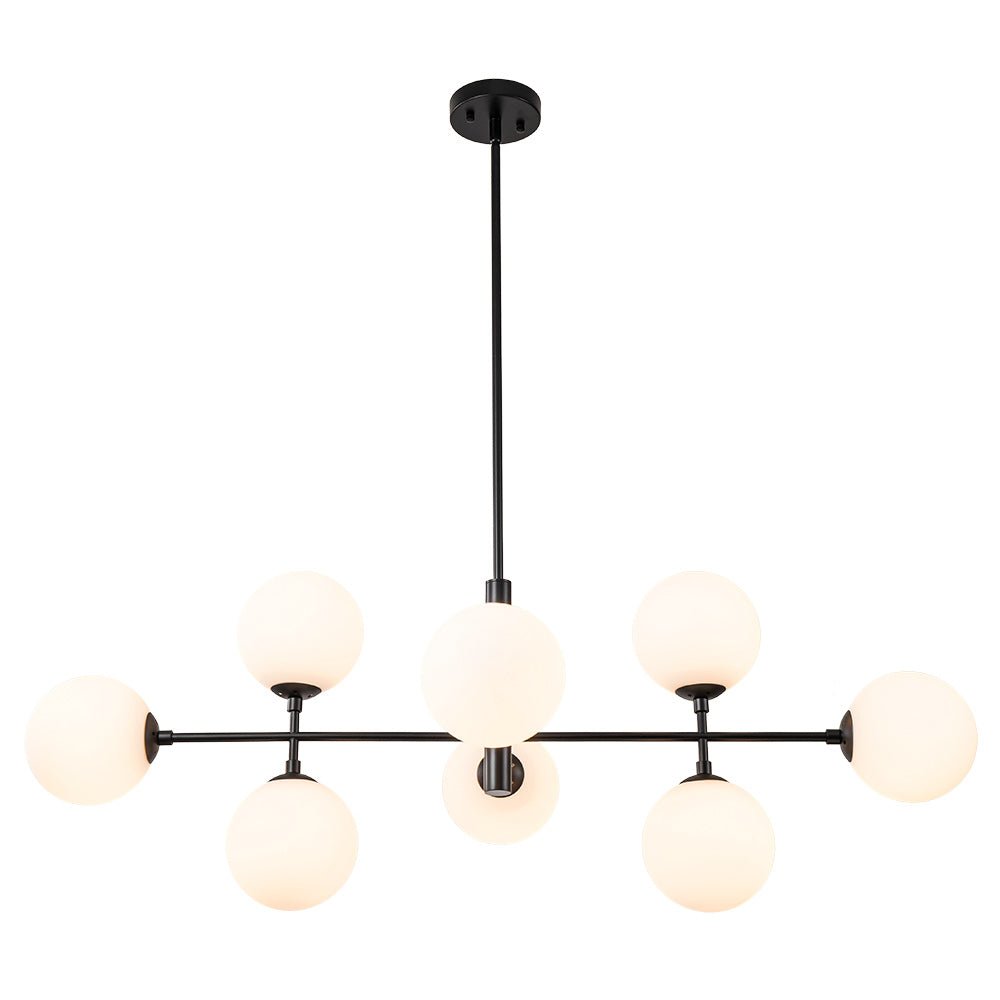 Pendantlightie-Modern 8-Light Opal Linear Kitchen Island Chandelier-Chandeliers-Black-