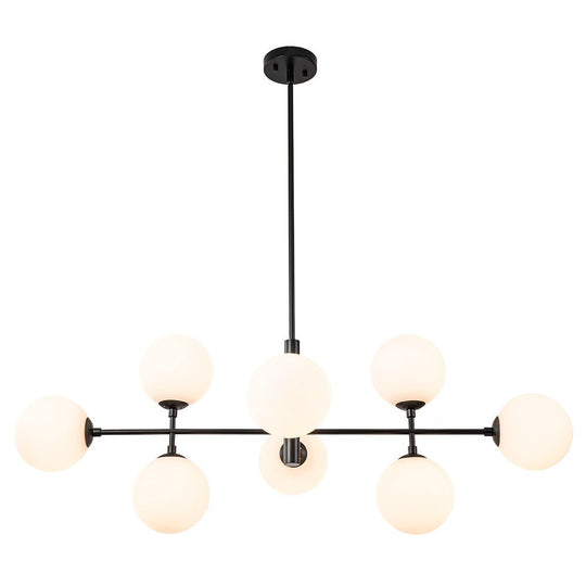Pendantlightie-Modern 8-Light Opal Linear Kitchen Island Chandelier-Chandeliers-Black-