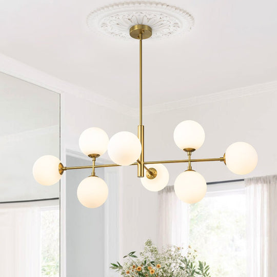 Pendantlightie-Modern 8-Light Opal Linear Kitchen Island Chandelier-Chandeliers-Brass-