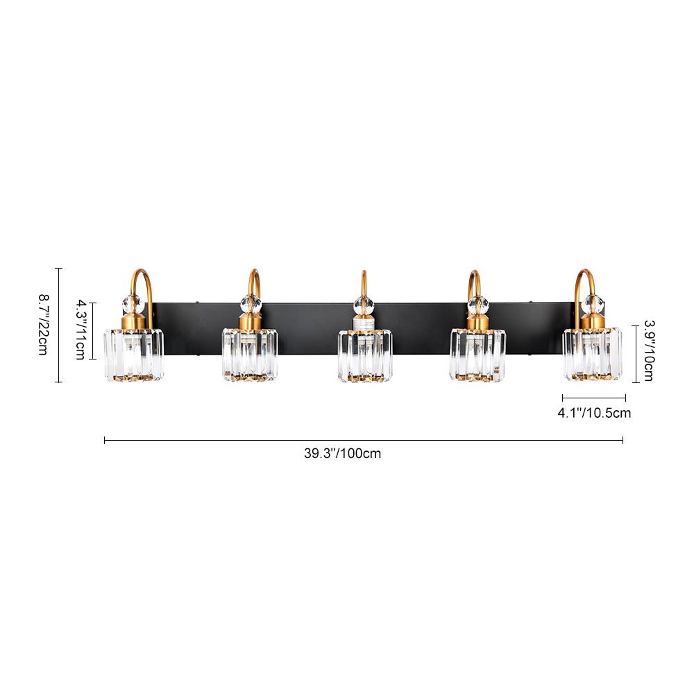 Pendantlightie-Modern Bathroom Vanity Light With Glass Crystal Accent-Wall Light-Chrome-5 Lt