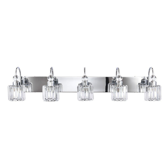 Pendantlightie-Modern Bathroom Vanity Light With Glass Crystal Accent-Wall Light-Chrome-5 Lt