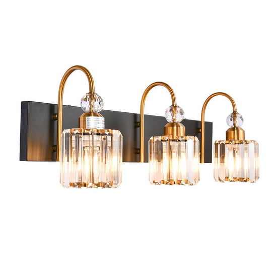 Pendantlightie-Modern Bathroom Vanity Light With Glass Crystal Accent-Wall Light-Chrome-5 Lt