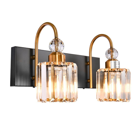 Pendantlightie-Modern Bathroom Vanity Light With Glass Crystal Accent-Wall Light-Chrome-5 Lt