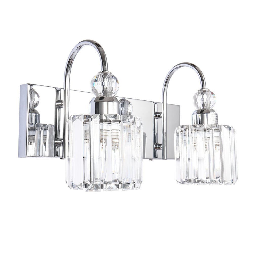 Pendantlightie-Modern Bathroom Vanity Light With Glass Crystal Accent-Wall Light-Chrome-5 Lt