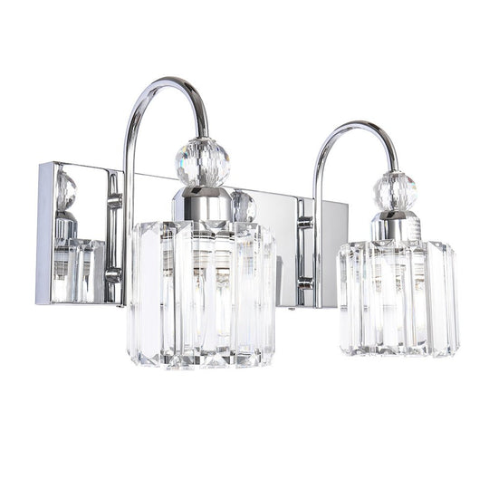 Pendantlightie-Modern Bathroom Vanity Light With Glass Crystal Accent-Wall Light-Chrome-5 Lt