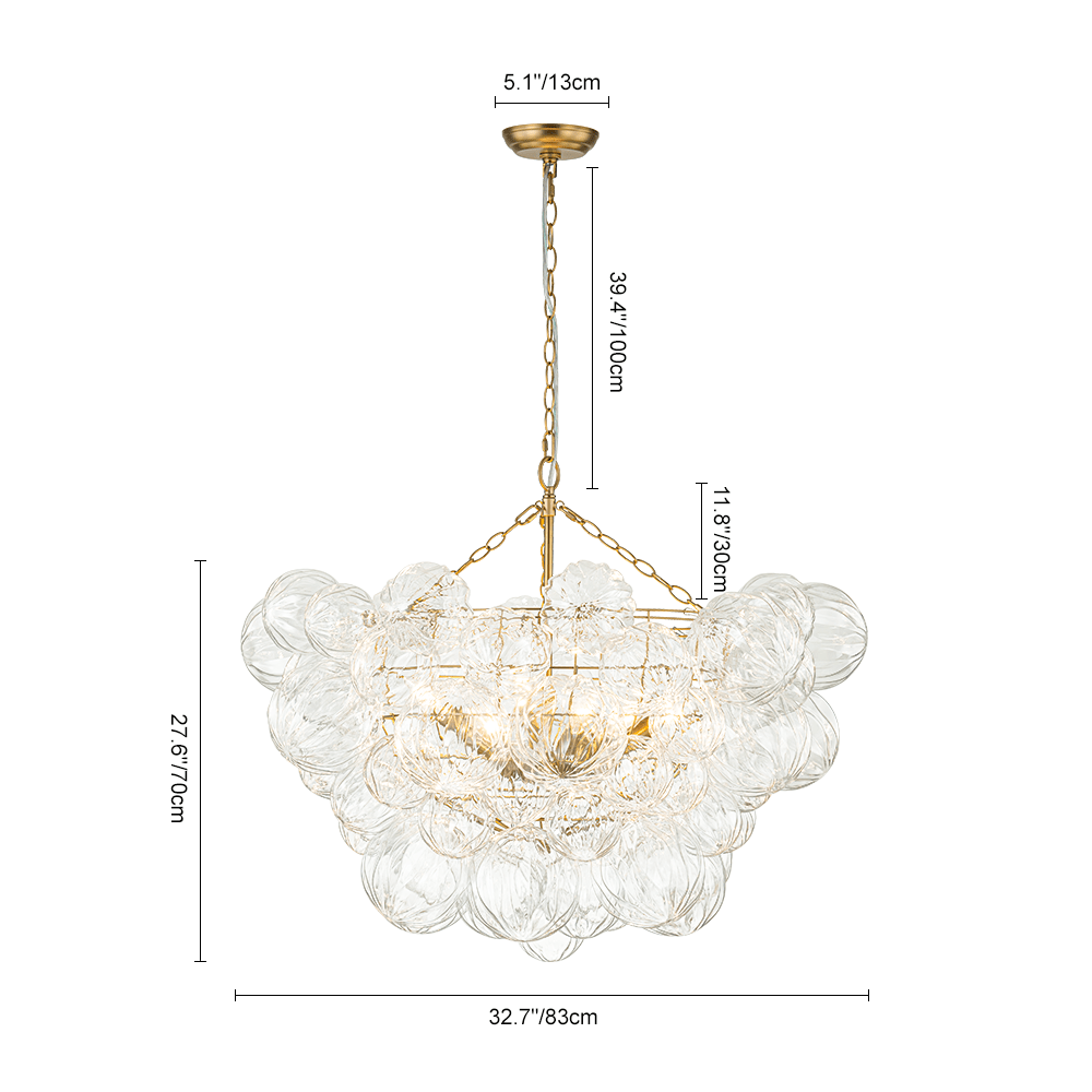 Pendantlightie-Modern Clear Textured Glass Globe Chandelier-Chandeliers-8Lt-Brass