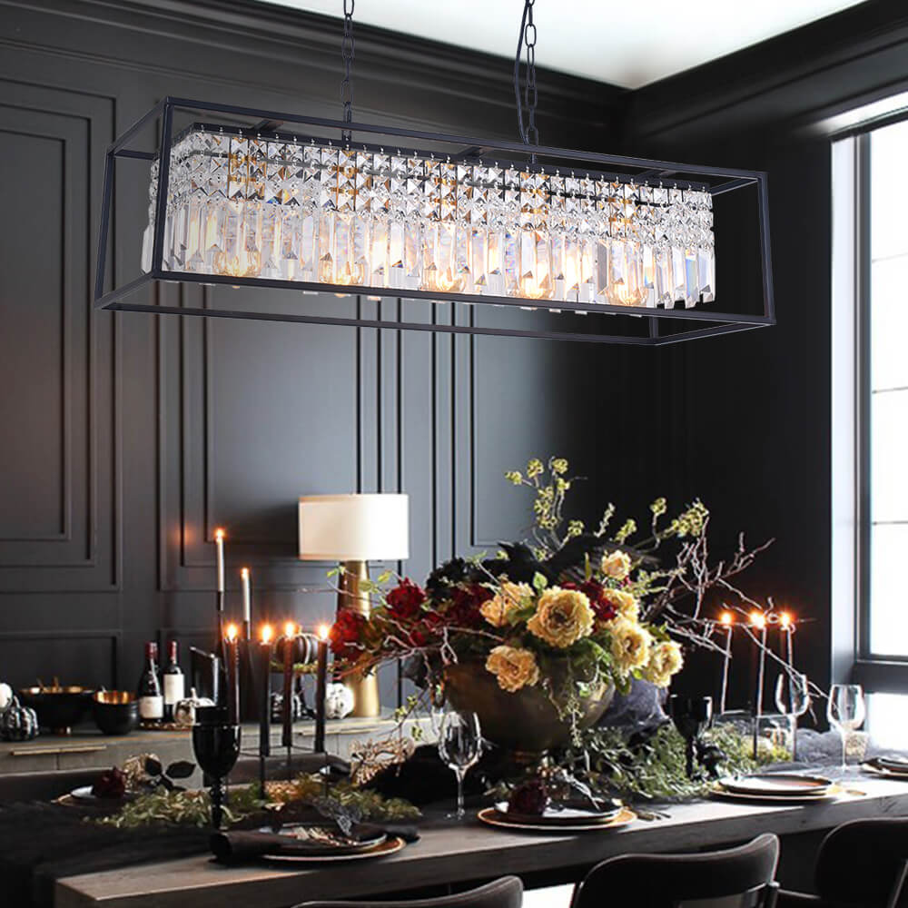 Pendantlightie-Modern Crystal 5-Light Rectangular Chandelier-Chandeliers--
