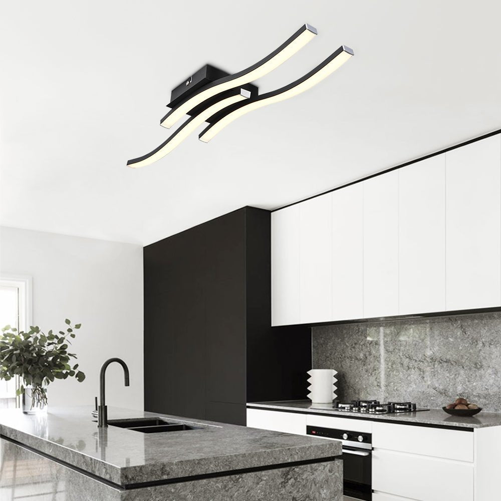 Pendantlightie-Modern Curved Led Semi Flush Mount-Semi Flush Mount-Black-3Lt