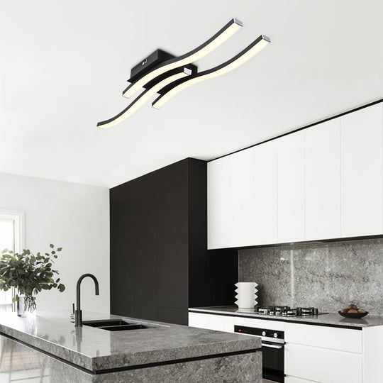 Pendantlightie-Modern Curved Led Semi Flush Mount-Semi Flush Mount-Black-3Lt