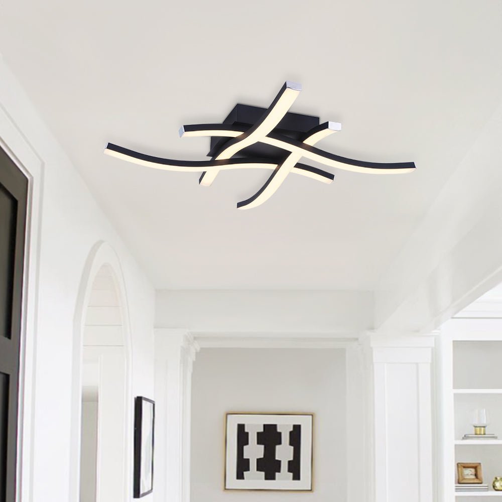 Pendantlightie-Modern Curved Led Semi Flush Mount-Semi Flush Mount-Black-4Lt