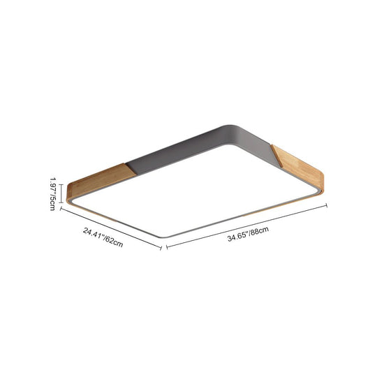 Pendantlightie-Modern Dimmable Rectangle Led Ceiling Light With Wood Accents-Flush Mount-Gray-